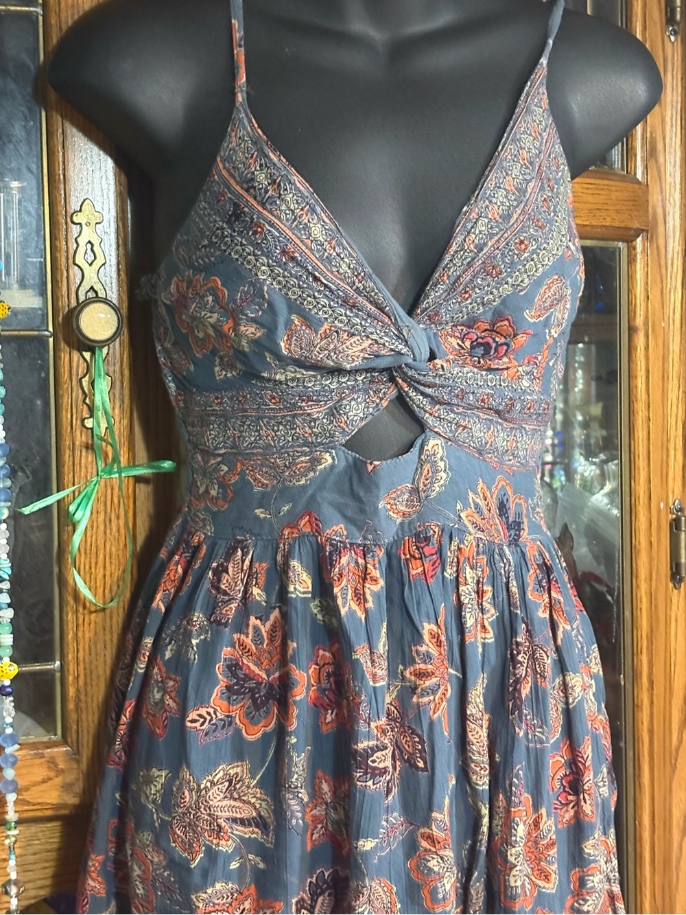 Angie Floral Twist Front Dress bohemian rust floral bodice twisted keyhole smal - Picture 8 of 11